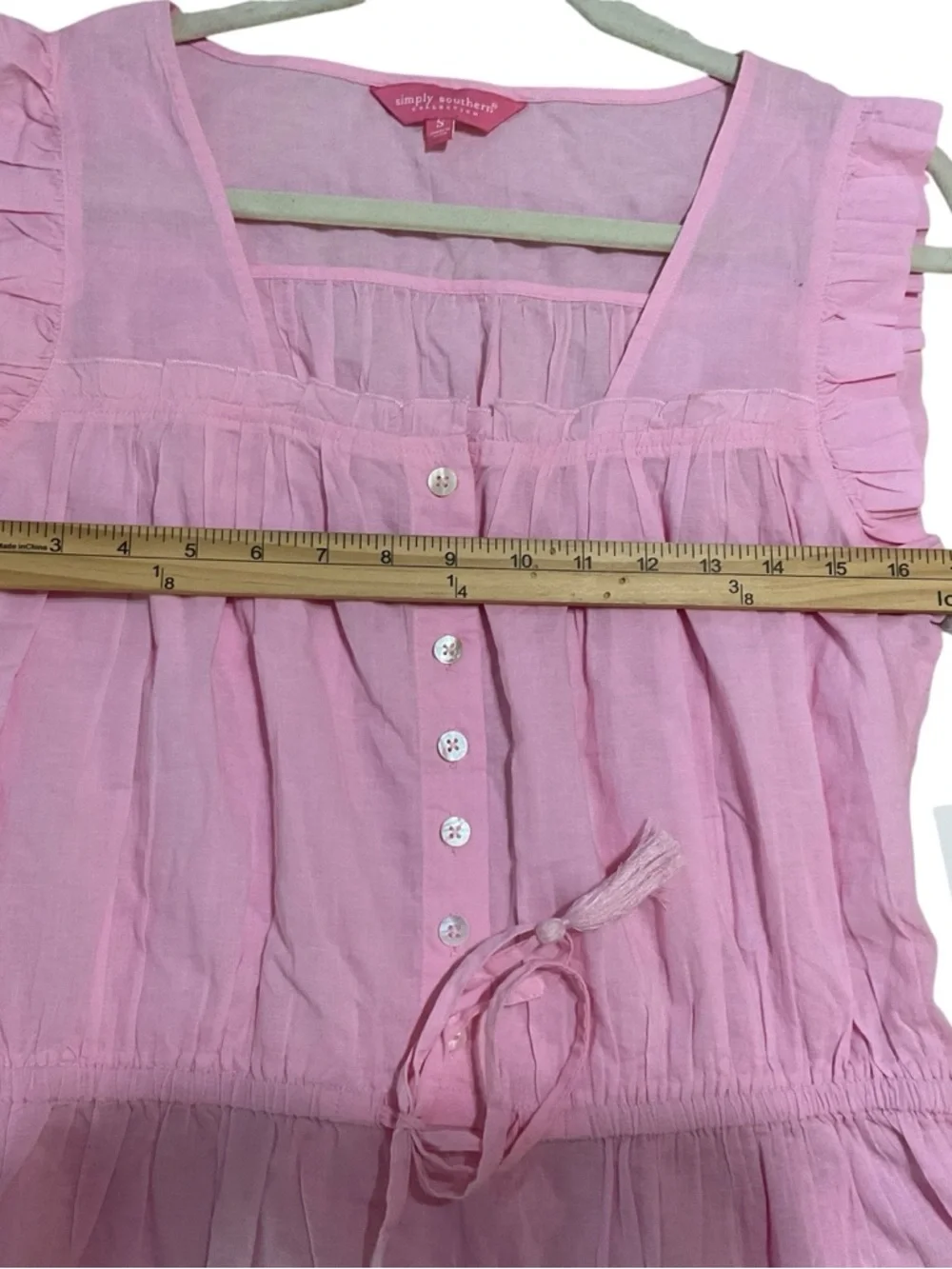 Simply Southern Pink Ruffle Sleeveless Peplum Top Tie Waist Size Small NWT - Picture 7 of 9